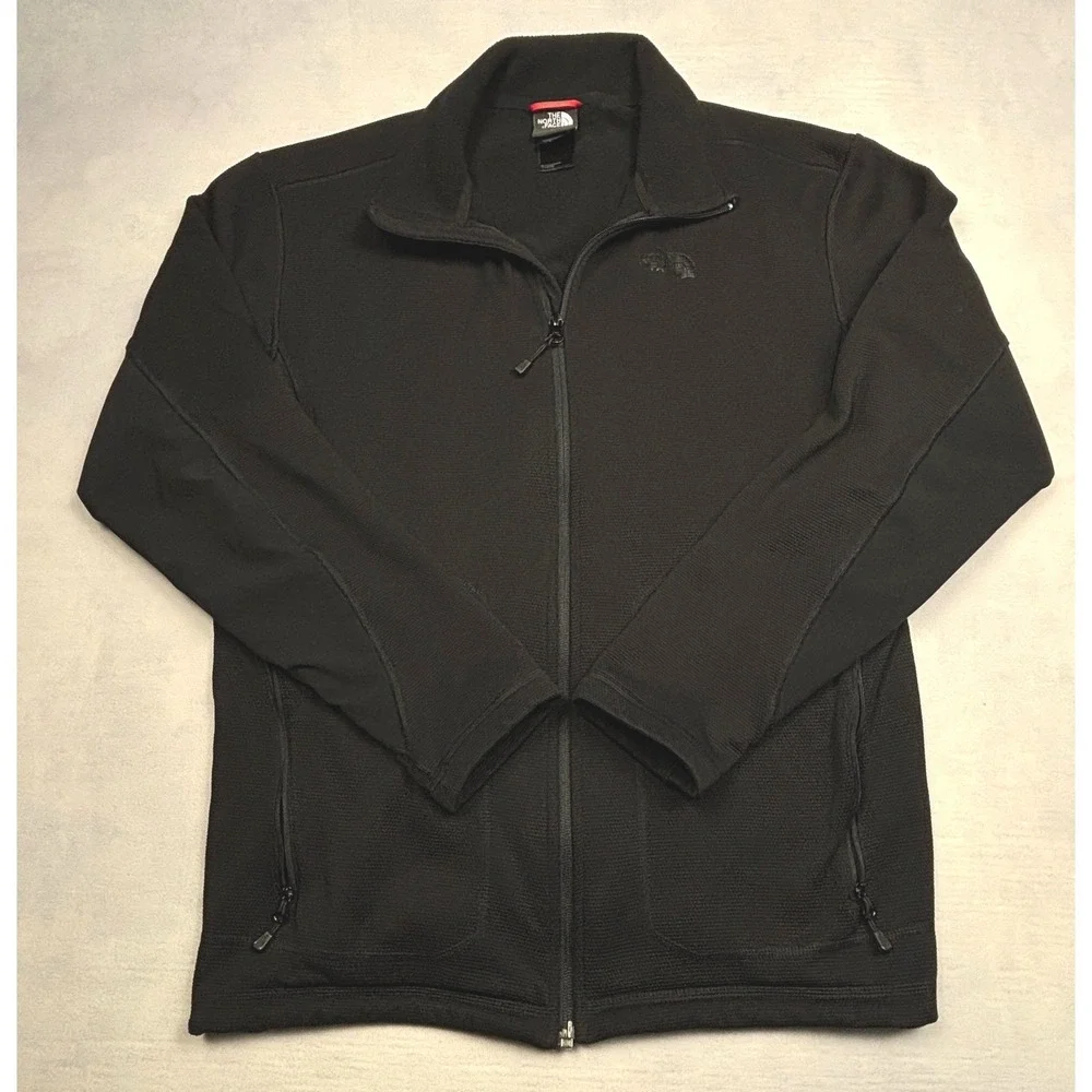 The North Face Mens Black Grid Fleece Full Zip Jacket A7RE Large‎ L